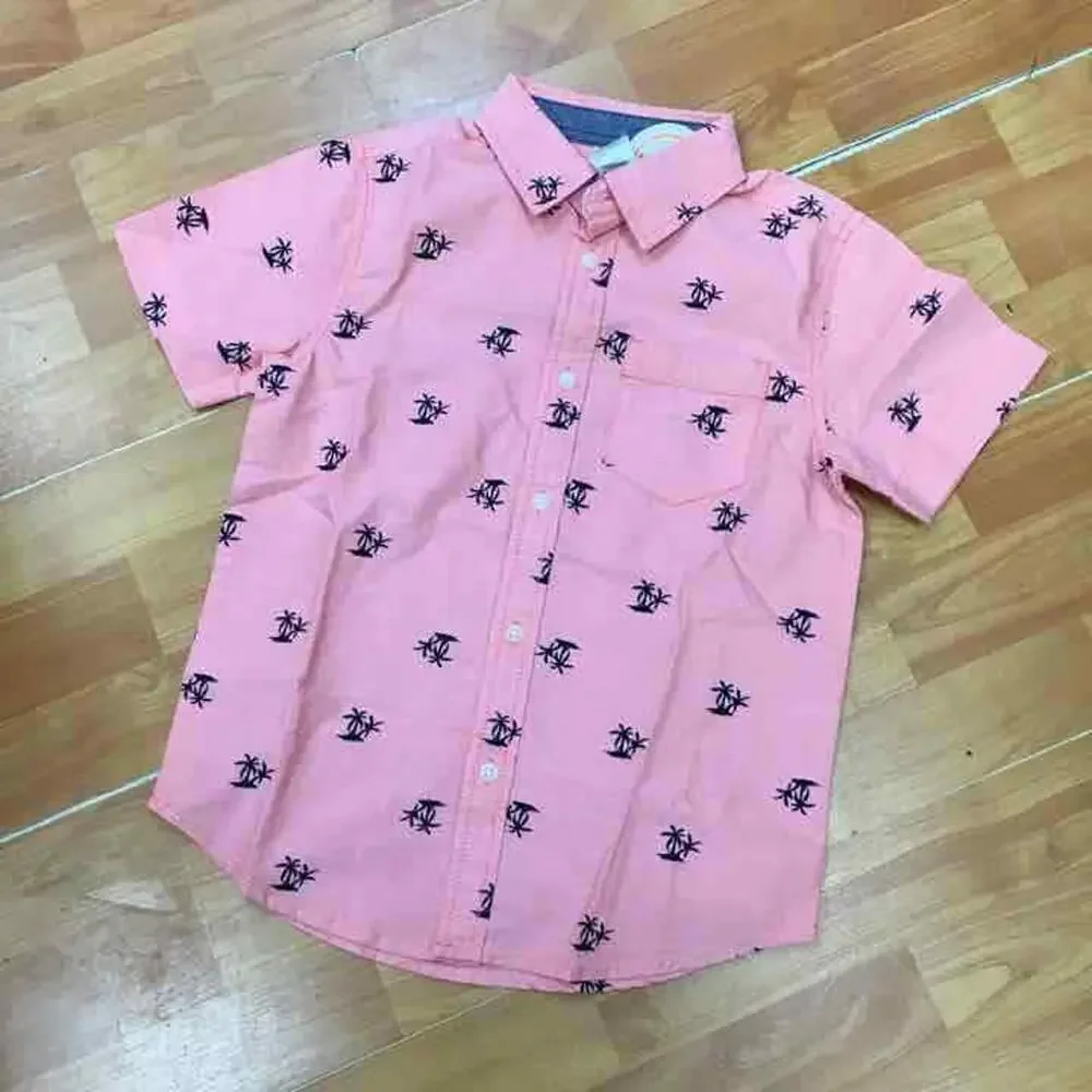 Gymboree Boys Shirt‎ Size S 5 6 Island Cruise Palm Tree Navy Blue Coral NEW